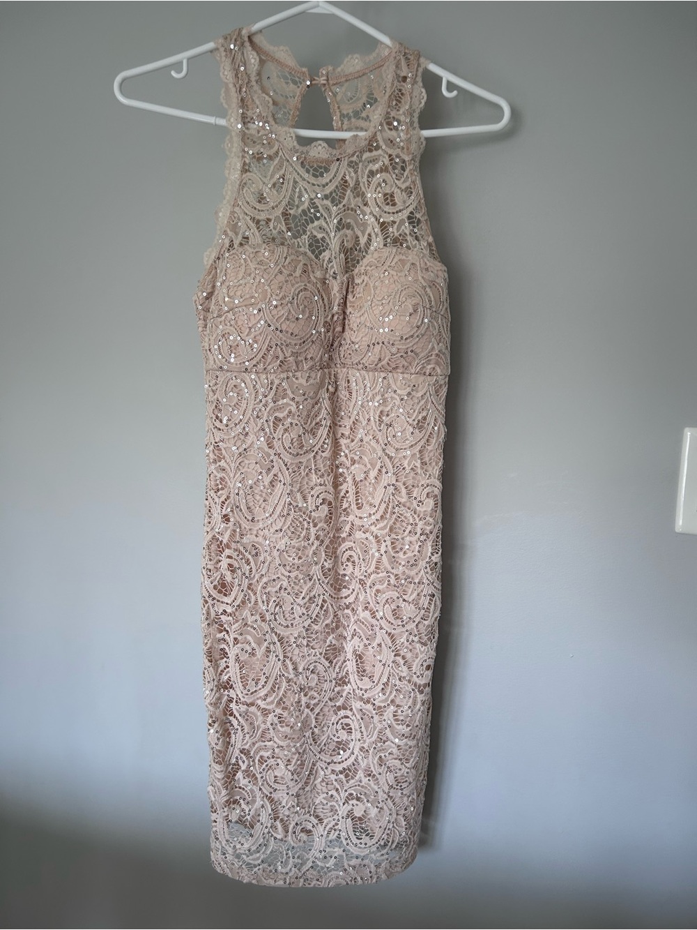 Sequenced Lace Sleeveless Cocktail Dress in Blush Pink